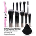 Hot Sale 10PCS Mini Travel Makeup Brush Set, Multi-Function Face Eye Brushes with Triangle Makeup Puff & Pink Bamboo Decor Eyebr Vue black