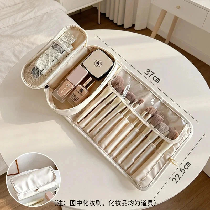 Makeup Brush Bag Large Portable Travel Organizer For Women Students Compact Vanity Case For Home Office Desk Gift For Christmas Vue
