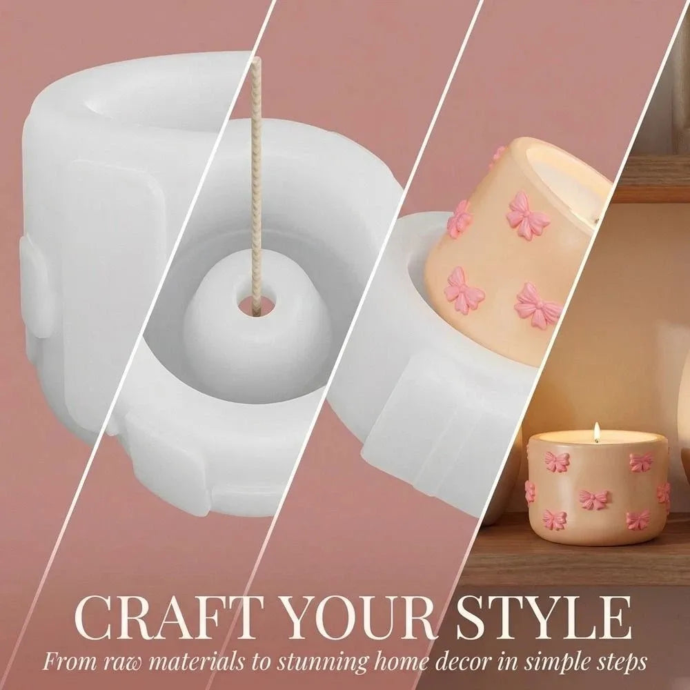 Decorative Bow Pattern Candle Cup Mold Silicone Non-Stick Aromatherapy Cup Mold Flexible DIY Storage Jar Mould Gift Making Vue