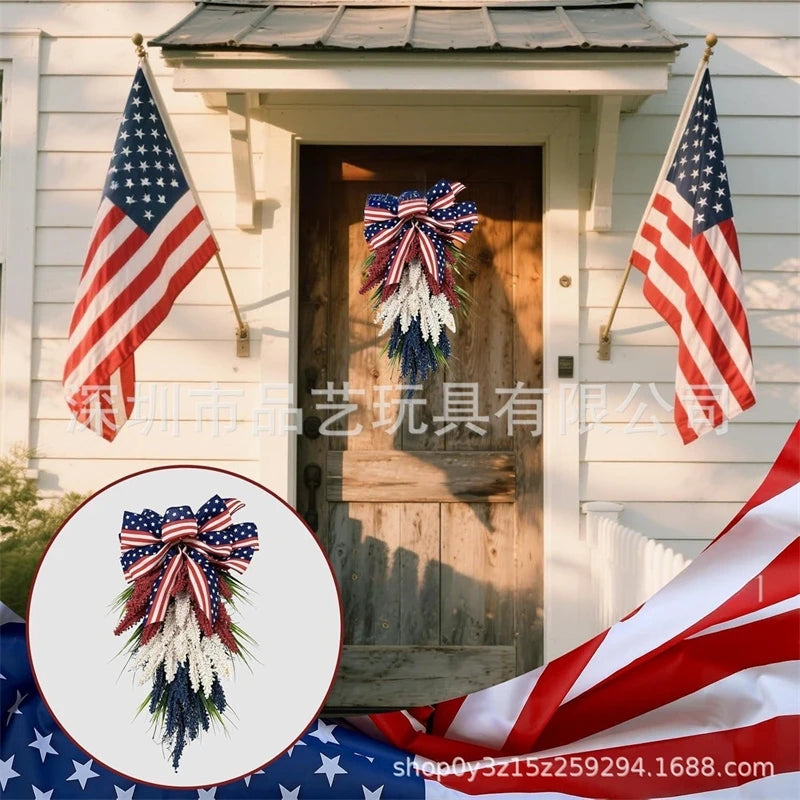 Independence Day Patriotic Wreath Red White Blue Wheat Hanging Upside Down Door Hanger Rustic Home Porch Wall Decor For Holiday Vue