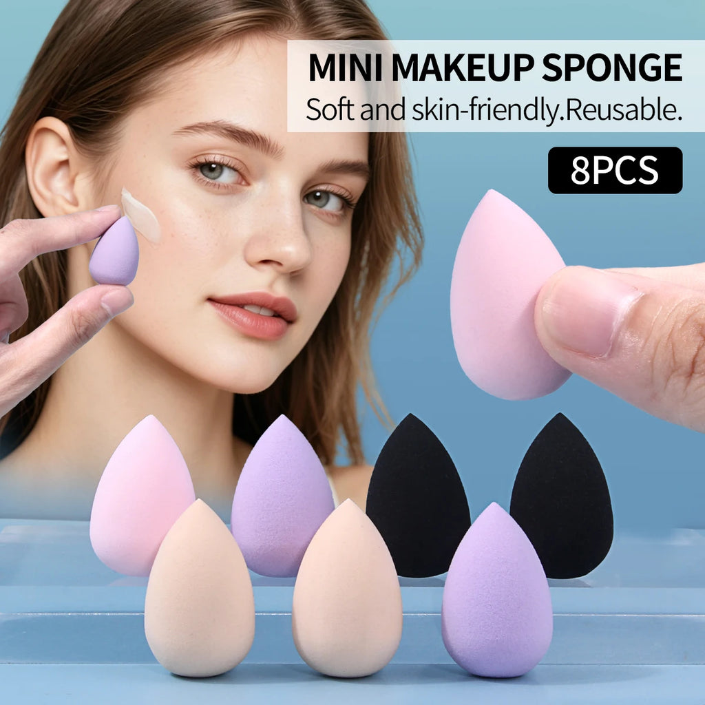 Mini 8PCS Teardrop Beauty Sponge Set Multi Color Small Makeup puff Soft Reusable Sponge For Concealer Under Eyes Detail Foundat Vue MULTICOLOR