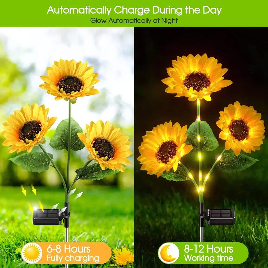 Solar Sunflower Stake Lights Waterproof Auto On/Off LED Flower Lamp For Outdoor Garden Landscape Atmosphere Decor Lighting Vue