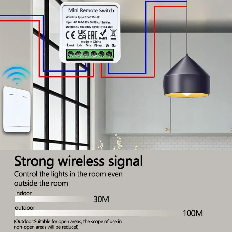RF 433MHz Smart DIY Wireless Switch 1/2/3 Gang 86 Wall Panel Remote Control Relay Module for Home LED Light Automation System Vue
