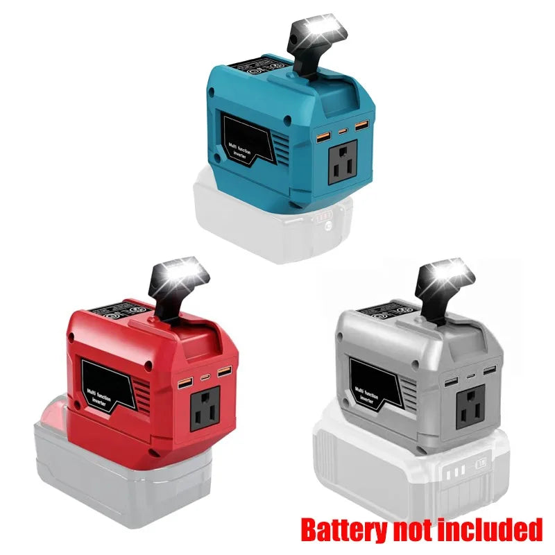 250W Portable Power Inverter Adapter for Makita/Milwaukee 18V Li-ion Batteries with 2 USB Type-C Fast-charging Ports for Camping Vue
