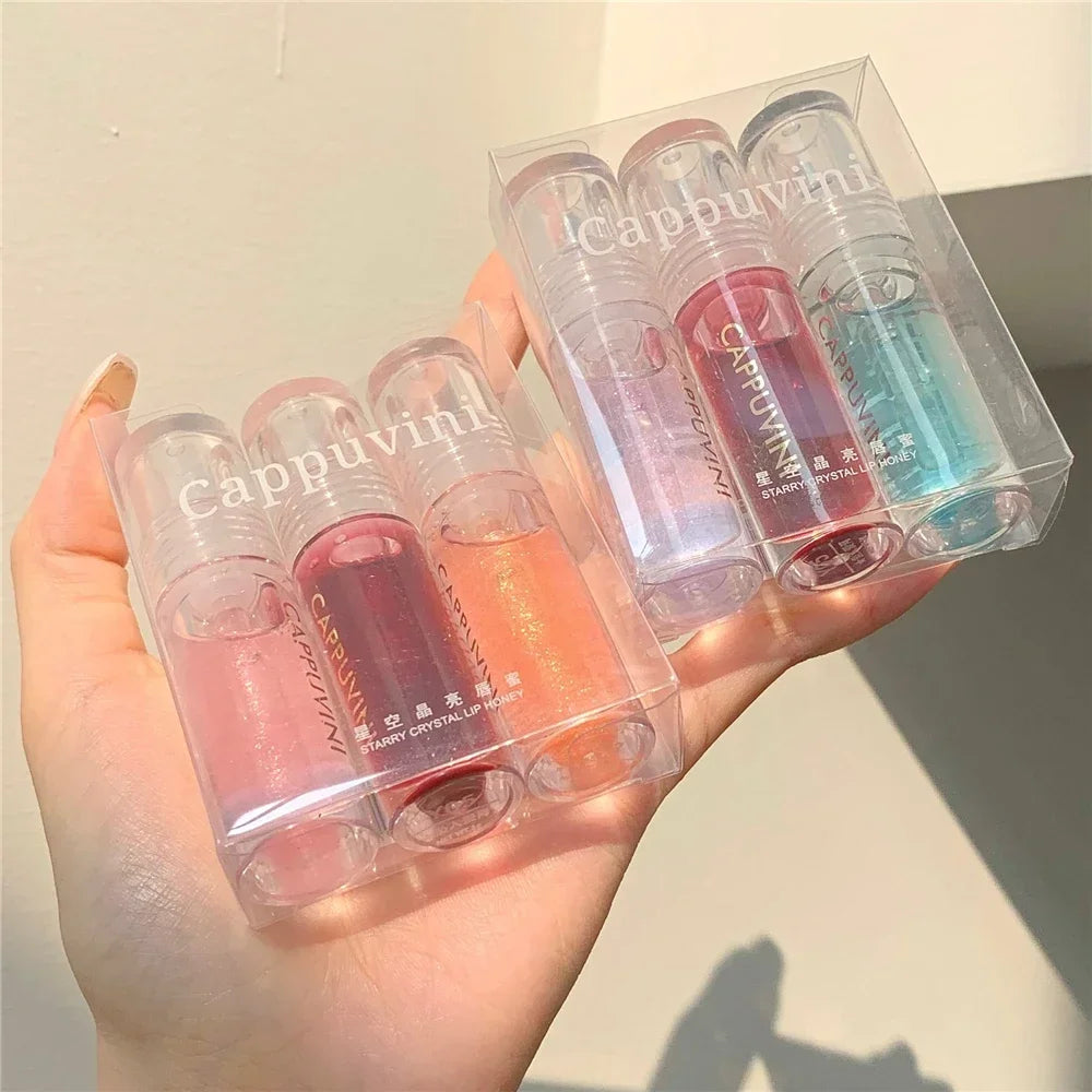 Transparent Crystal Jelly Lipgloss Shiny Clear Mirror Moisturizing Lip Balm Glitter Liquid Lipstick Lip Oil Fruit Taste Lip Tint Vue