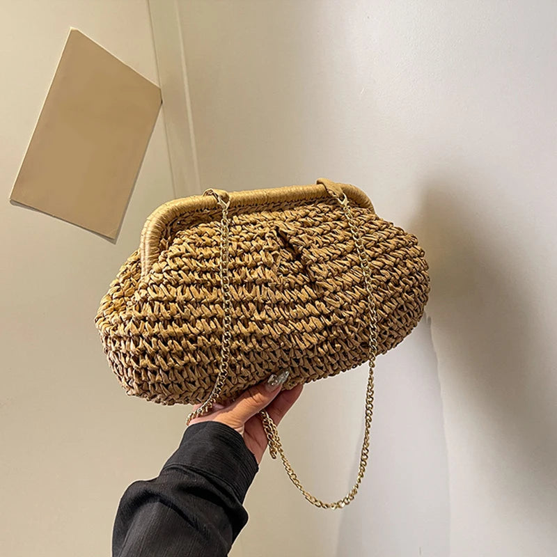 Summer Straw Weaving Crossbody Bag Fashionable Casual Shell Women's