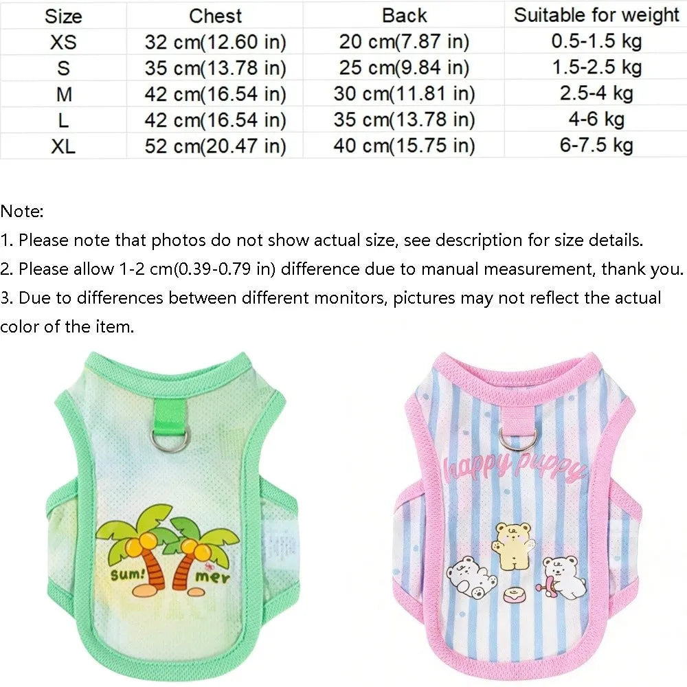 Striped Mesh Pet Cooling Vest Thin Breathable Cartoon Bear Pattern Dog Ice Silk T-shirt Lightweight Breathable Cooling Jacket Vue