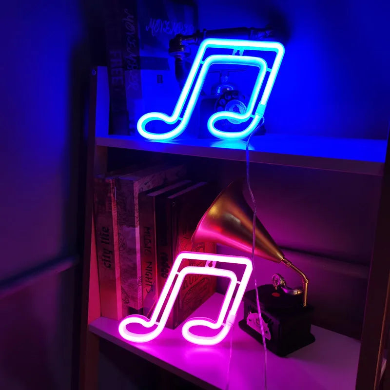 Musical Notes LED Neon Sign USB/Battery Powered LED Light for Bedroom Room Decoration Gift Night Light Decoration Party Holiday Vue