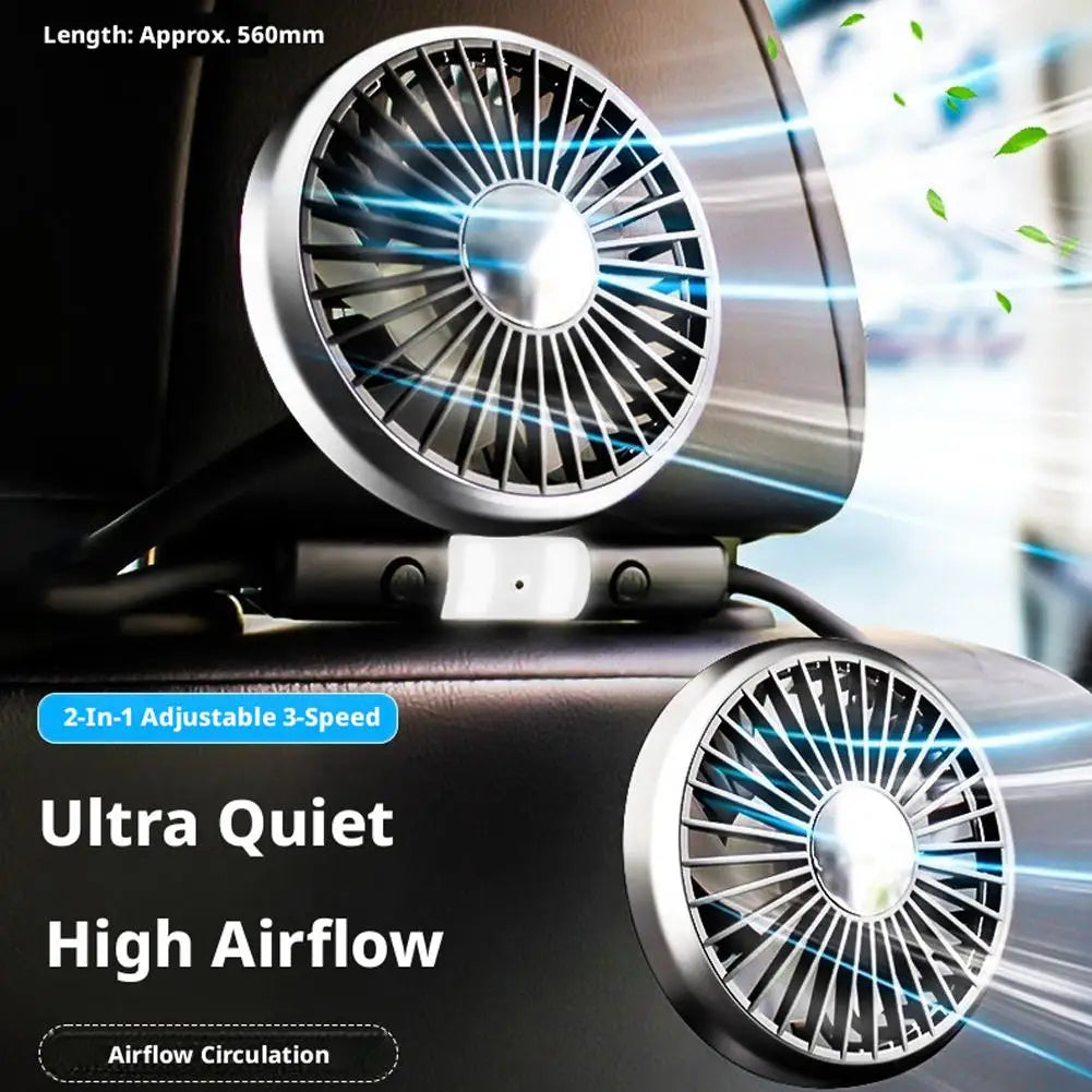 Car Double-Head Hose Rear Seat Car Electronic Fan 360° Rotation 3-Speed Strong Wind Fan Car Cool USB Fan Compatible With Laptops Vue