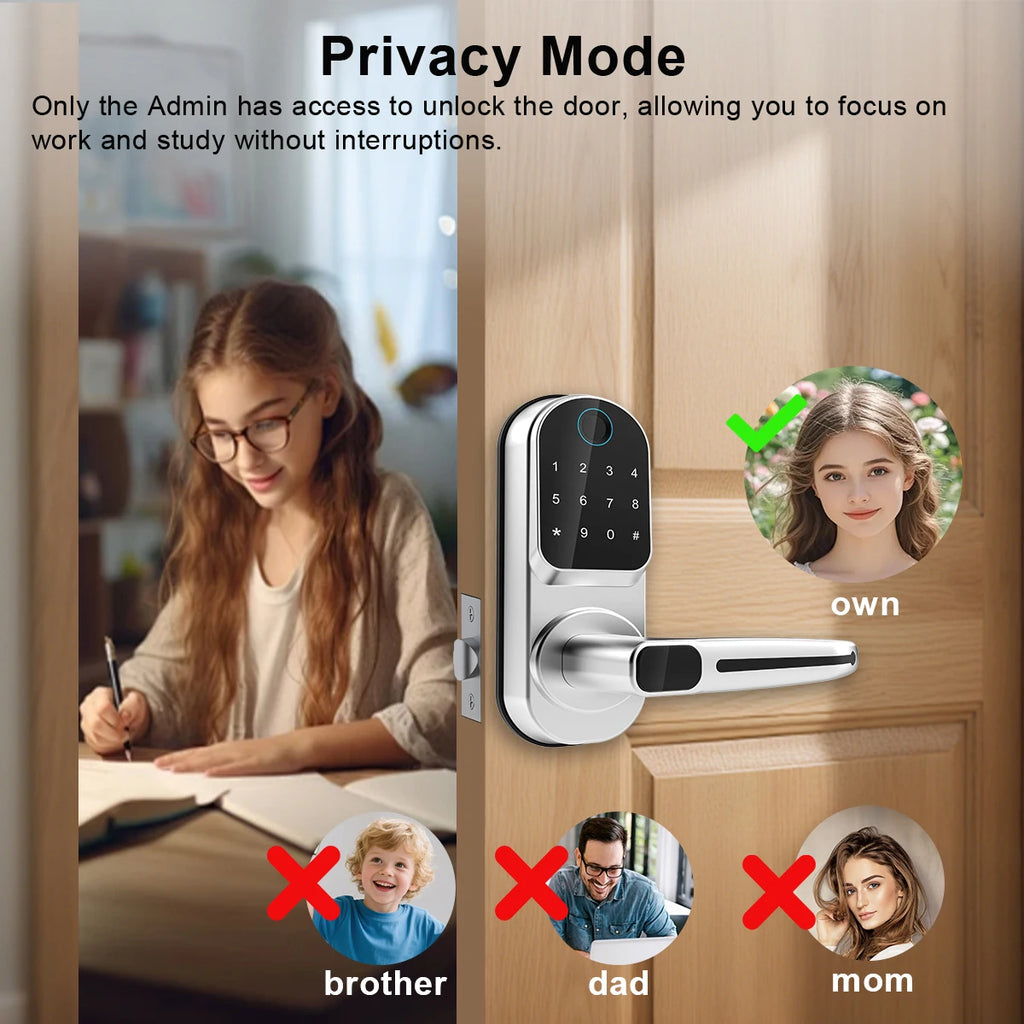 Wifi Smart Door Lock APP/ Biometric Fingerprint / NFC/ Password /Keypads /Key Unlock/ USB Emergency Charger Electronic Lock Vue