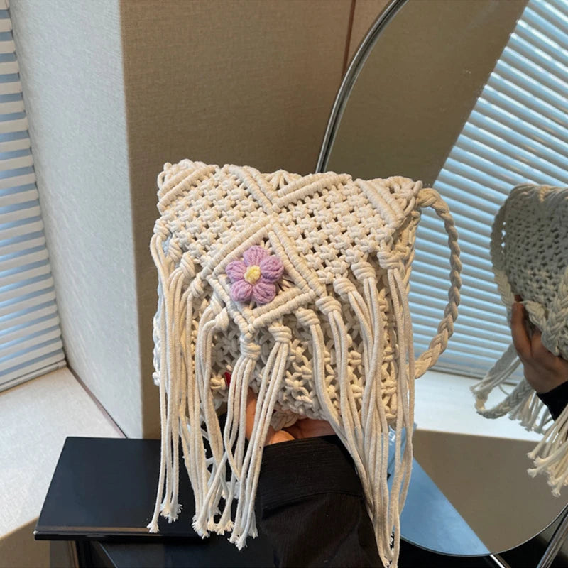 Summer Bags Women Handmade Tassel Beach Woven Handbags Vacation