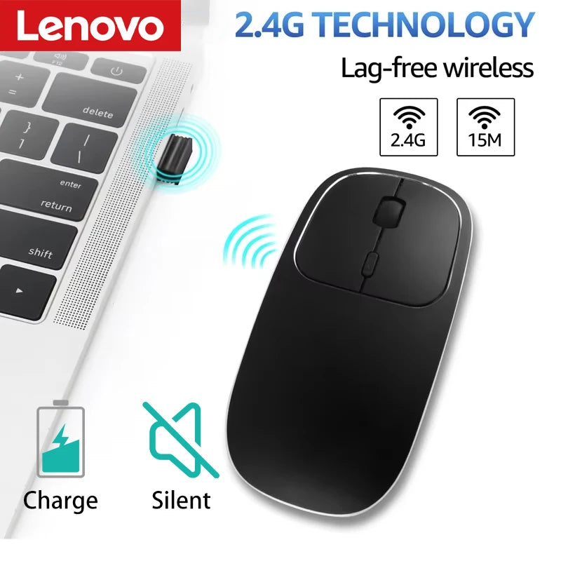 Lenovo Wireless Silent Mouse 2.4G Office Mouse Adjustable DPI Ergonomic Design USB Rechargeable Charging Portable Gaming Mouse Vue