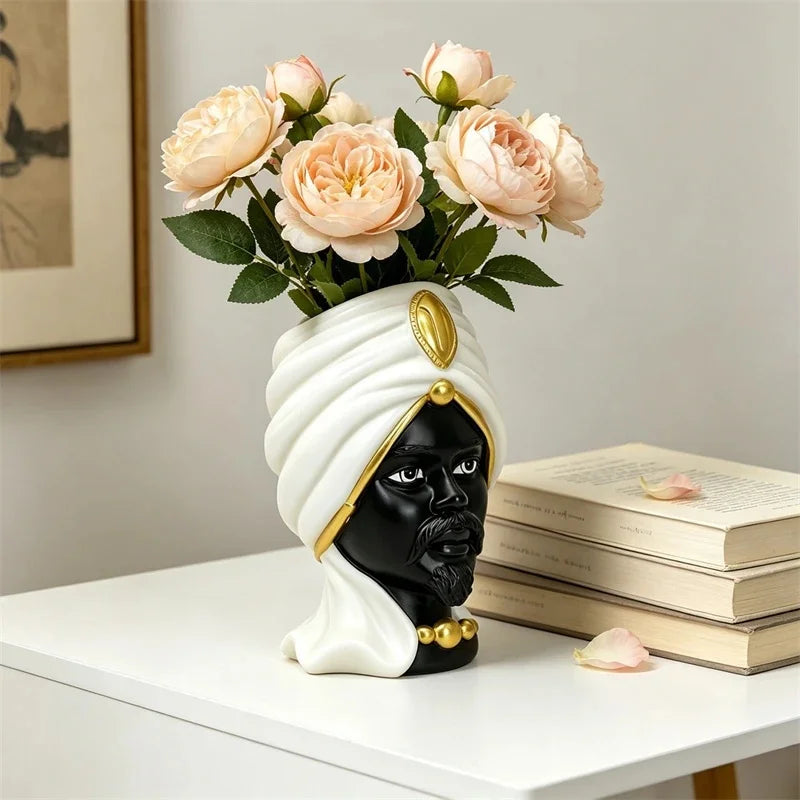 Black Gold Moorish Bust Resin Vase Luxury Home Hall TV Console Table Decor Centerpiece For Living Room Birthday Gift For Her Vue