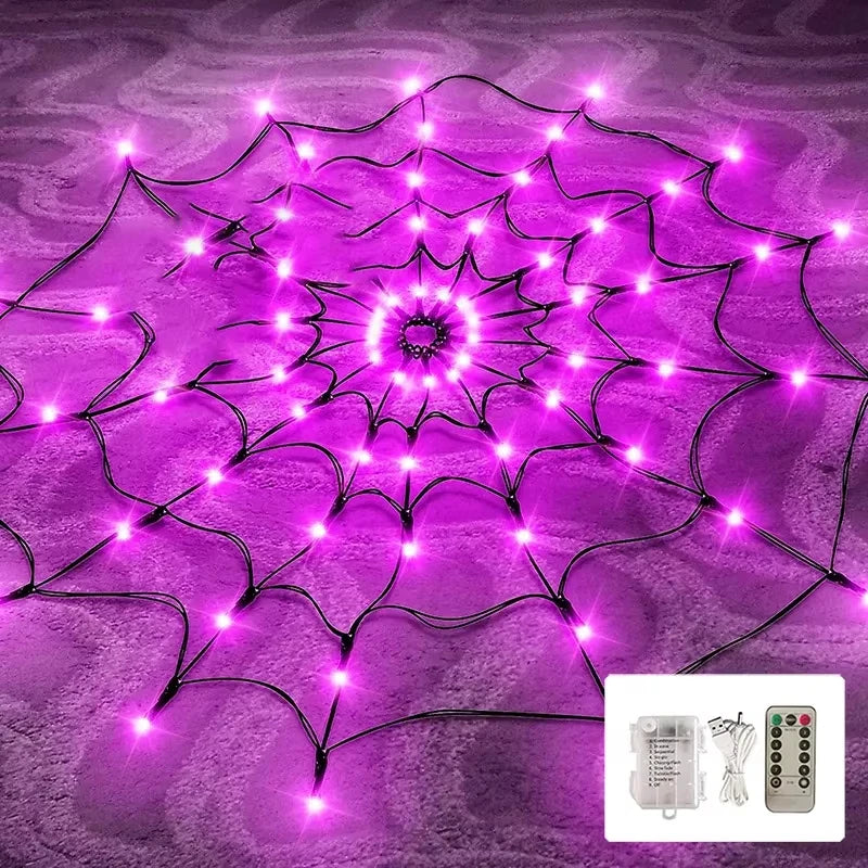 Halloween Spider Web Decorative Net Lights 70LED Battery Operated For Haunted House Ghost Festival Halloween Home Party Decor Vue PURPLE