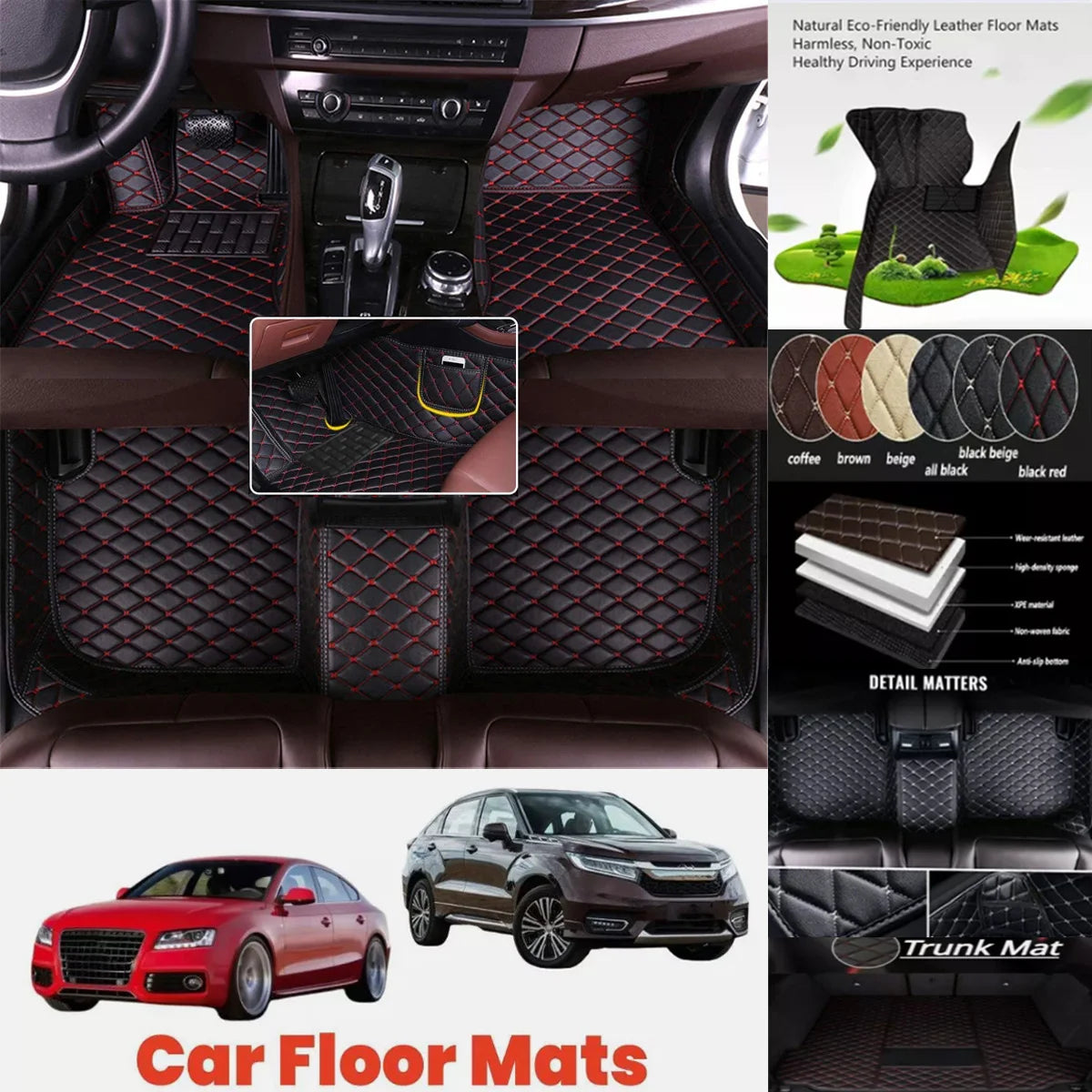 Custom PU Leather Floor Mats for Chery Fulwin & Rely R8 Custom Car Floor Mats Vue 1-black red Rely R8 2026-