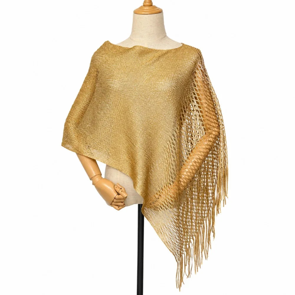 Multicolor Hollow Out Shawl Solid Breathable Glitter Scarf Gold Vue Gold