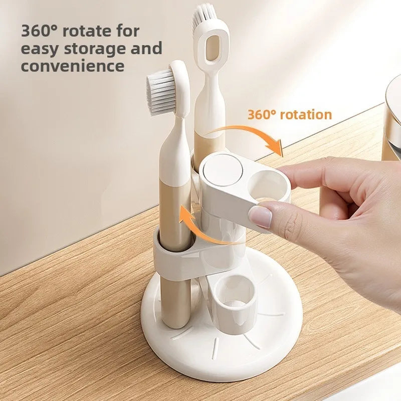 360° Rotating Makeup Brush Holder Desktop Cosmetic Organizer Bathroom Toothbrush Storage Rack Vue