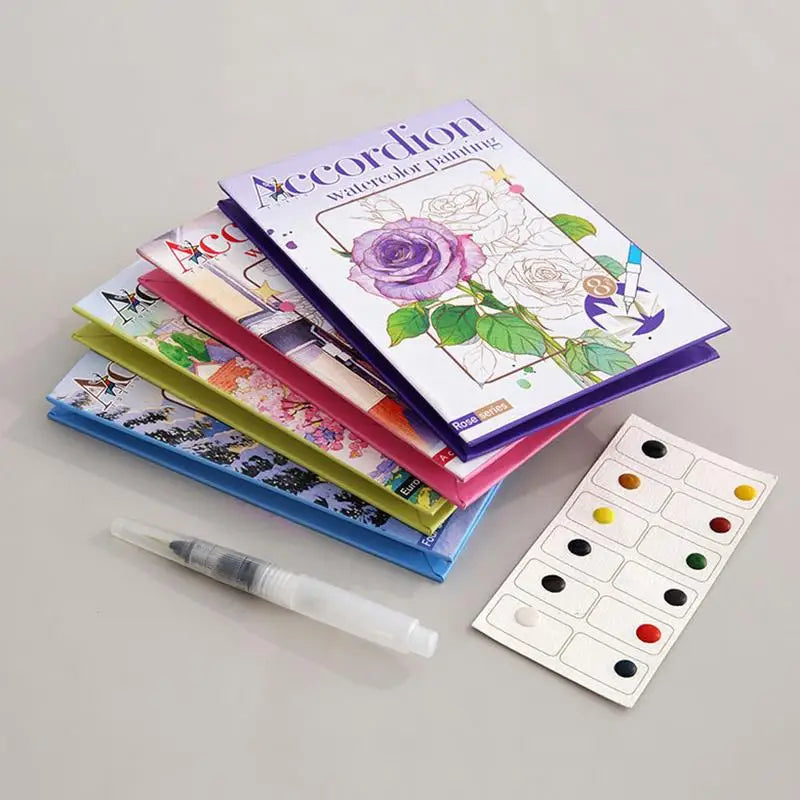 Portable Watercolor Coloring Book for Kids Foldable Art Drawing Sketch Pad Graffiti Notebook for Educational Travel Activities Vue