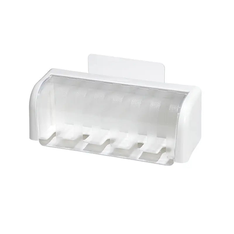 A Covered 5-Slot Toothbrush Holder Self-Adhesive Wall Toothbrush Storage Rack Plastic Bathroom Supplies Vue KJ-01 White