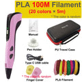 New 3D Pen 3D Printing Pen Kids with Screen 40 Colors 1.75mm PLA Filament DIY Drawing for Children Boys Girls Birthday Gifts Vue Pink-100mPLA add EU adaper