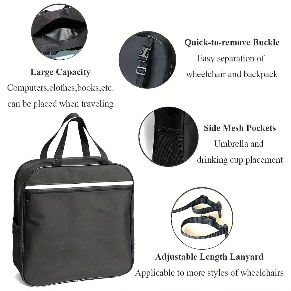Large Capacity Mobility Wheelchair Bag Adjustable Multifunctional Shopping Storage Holdall Reflective Strip Easy Installation Vue
