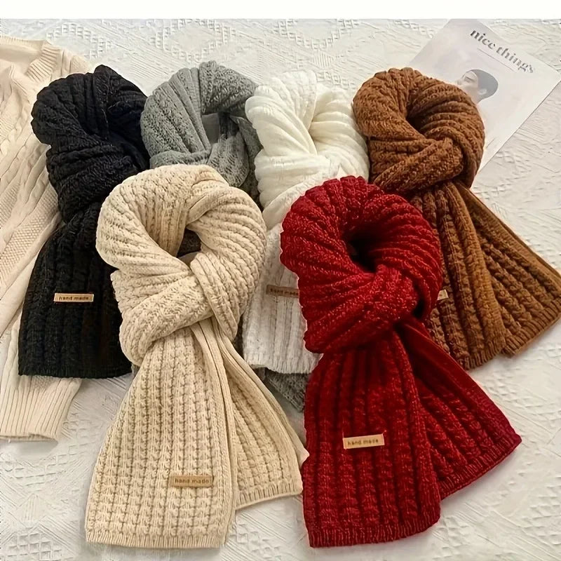 1-5PCS Solid Color Soft Korean Style Knitted Scarf Thick Warm Fall Winter Neck Warmer Fashion Accessory for Couples Men Women Vue