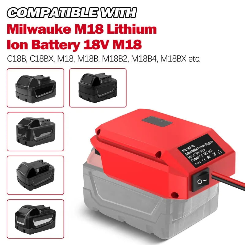 Adjustable Voltage Regulator 18V To 12V Step-Down Converter Power Adapter for Makita/Milwaukee/Bosch/Craftsman 18/20V Batteries Vue