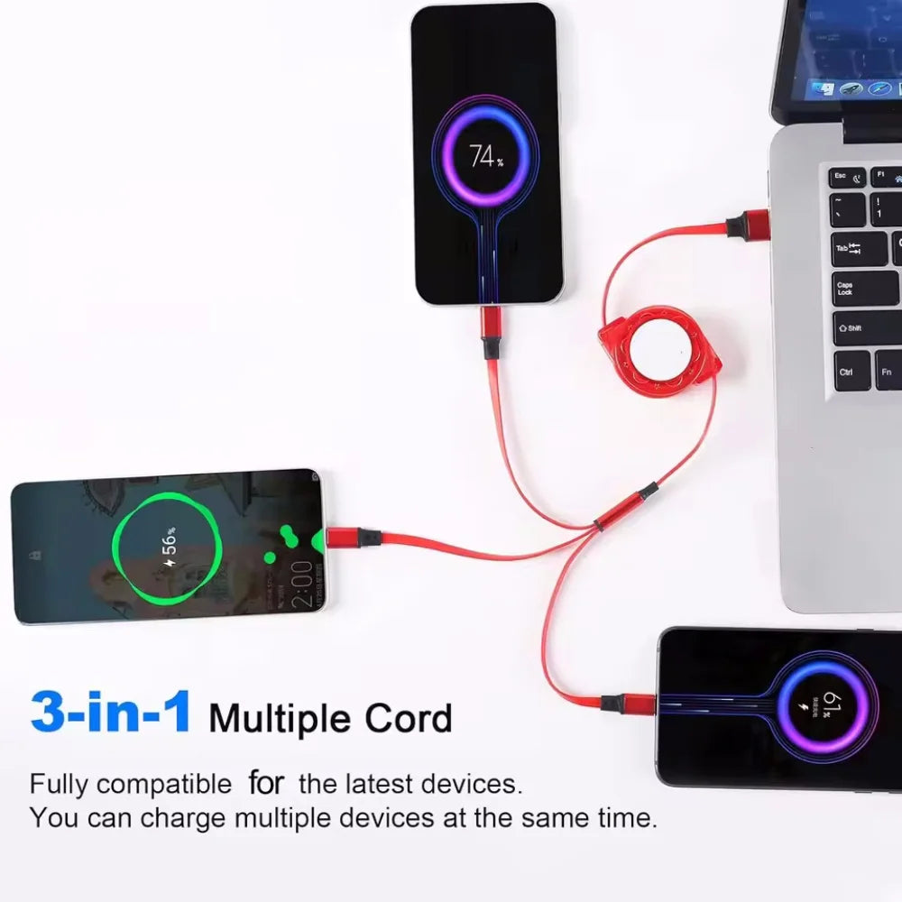 3 in 1 Retractable Data USB Cable for iPhone Charger Fast Wire Charging Cable For Android phone type c xiaomi huawei Samsung Vue