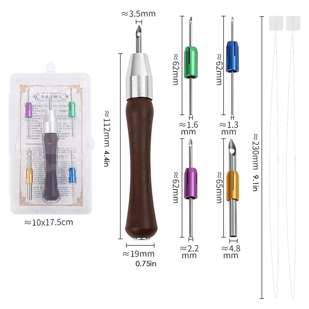 ABKW-Adjustable Needle Wooden Handle Embroidery Needle Comfortable Sewing Tool For Towels, Quilts, Tablecloths Vue