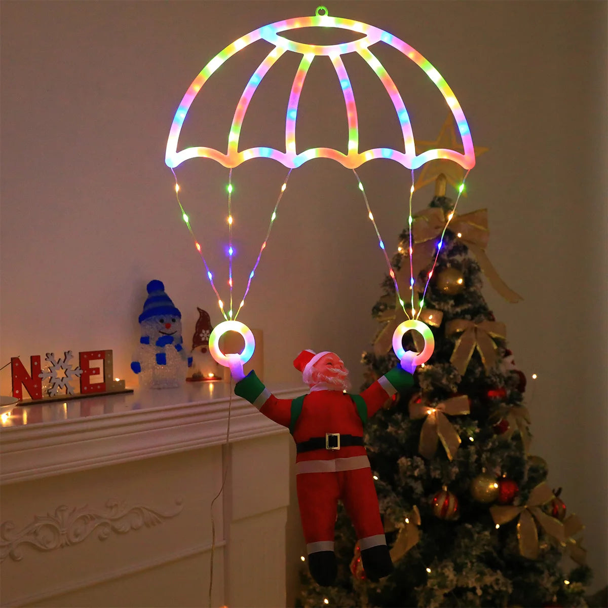 Creative Parachute Santa LED Lights,USB+Remote 8 Modes,Indoor/Outdoor Xmas Party Wedding Fireplace Decor, Perfect Christmas Gift Vue