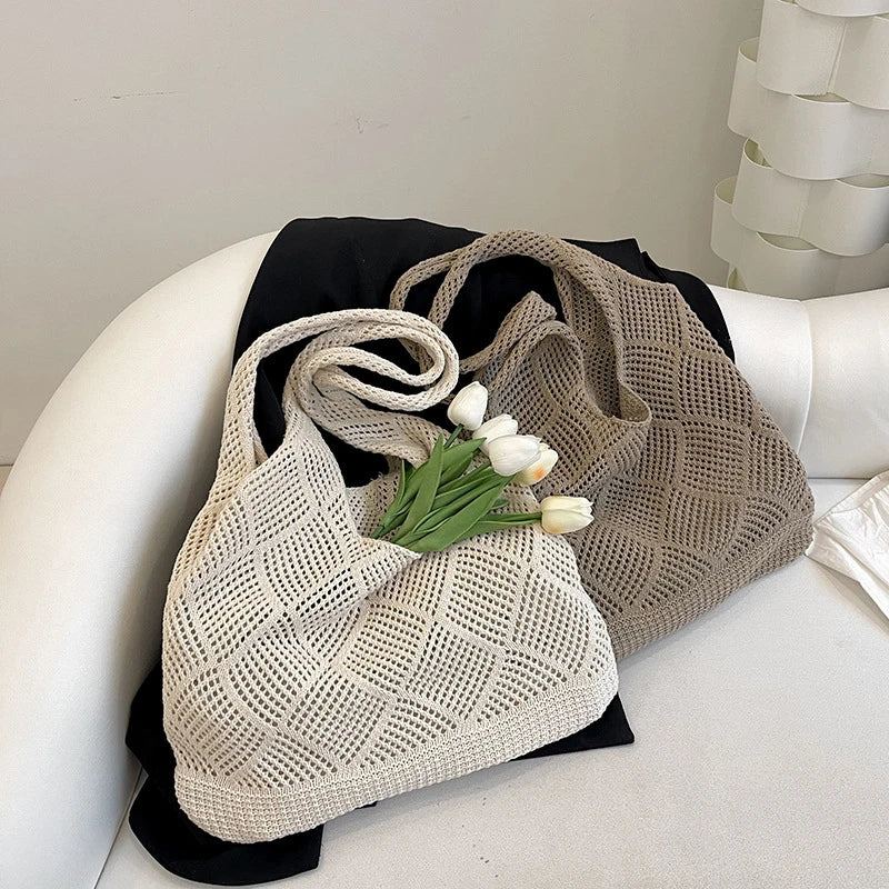 Handwoven Beach Crochet Bag Women Lightweight Knitted Tote Handbag