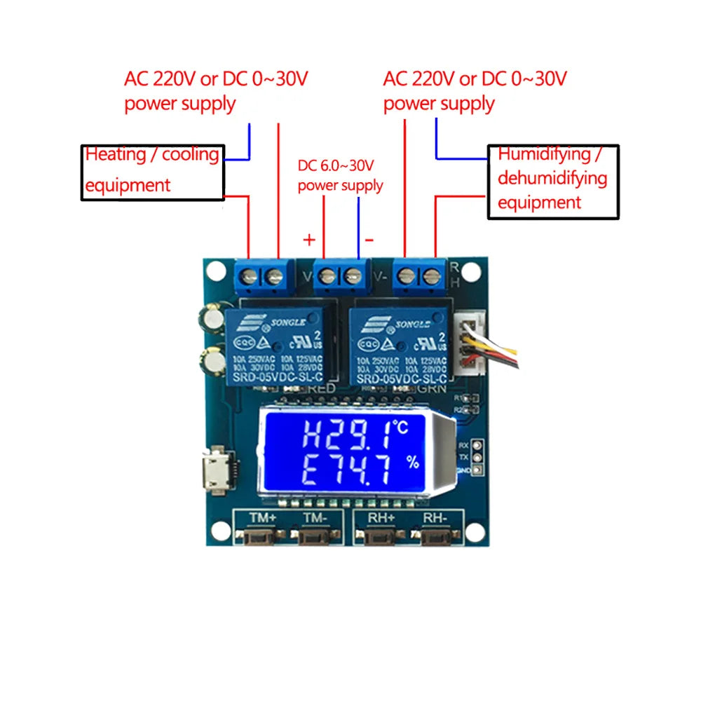 XY-TR01 Humidity Temperature Controller DC 12V 10A Hygrometer Thermomter Thermostat Humidistat Digital LCD Display Relay Module Vue