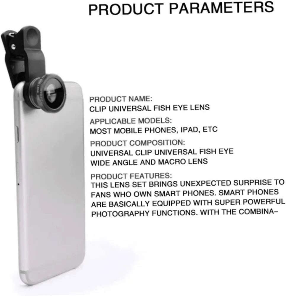 3 in 1 Fisheye Lens 0.67X Wide Angle Micro Camera Lens for iPhone Angle Zoom Fish Eye Len on Smartphone Lenses with Phone Clip Vue