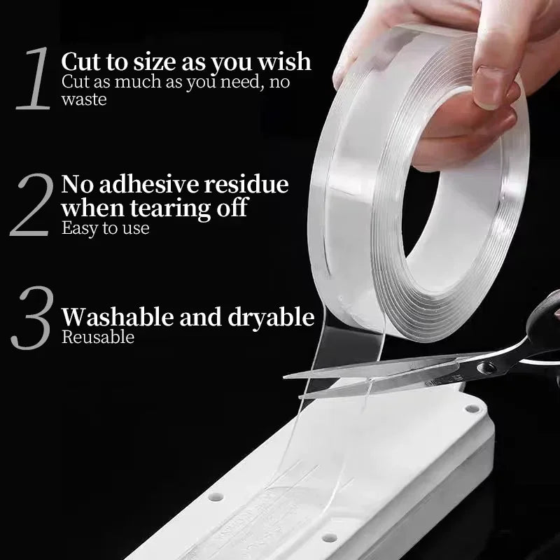 Heavy-Duty Nano Double-Sided Tape - Reusable, Residue-Free, Washable Strong Adhesive Strips for Home, Office, and Car Use Made from Transparent Pvc Material, It Is an Ideal Choice for Organizing Notes, Photos, Etc. Office Sup Vue