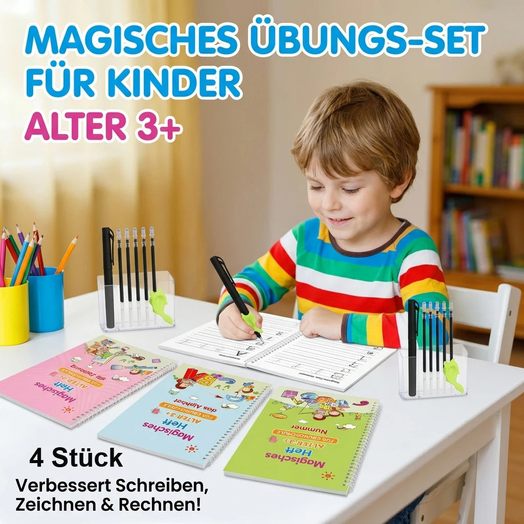 4pcs Reusable Magic Practice Copybook German Kid Grooved Handwriting Tracing Book with Pen Holder Preschool Learning Child Gift Vue