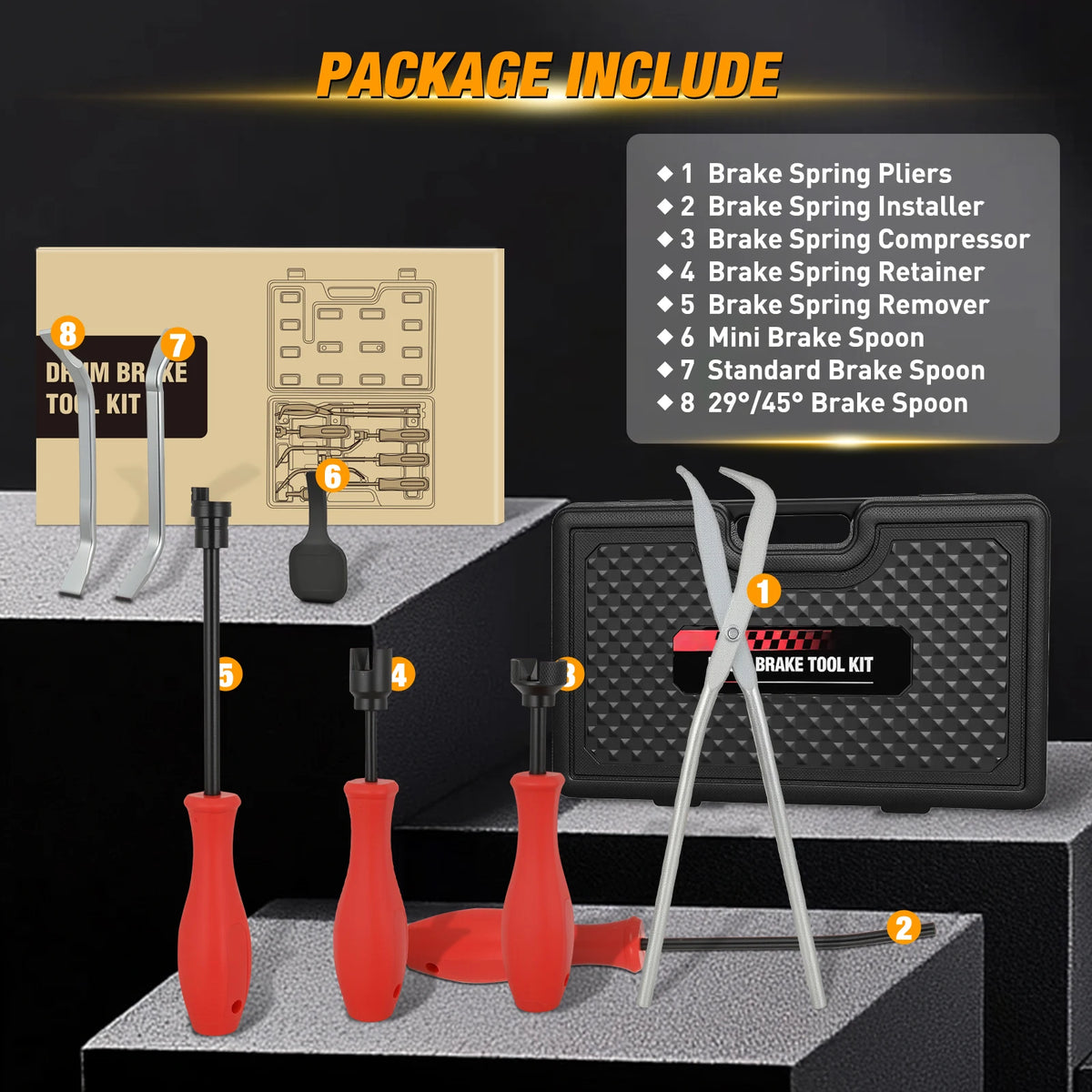 Nilight 8PCS Drum Brake Tool Kit Brake Tool Set with Drum Brake Spring Tool Installer, Remover, Compressor, Retainer, Pliers and Adjustment Spoons Set Brake Tools for Automotive Installer Remover Black Vue