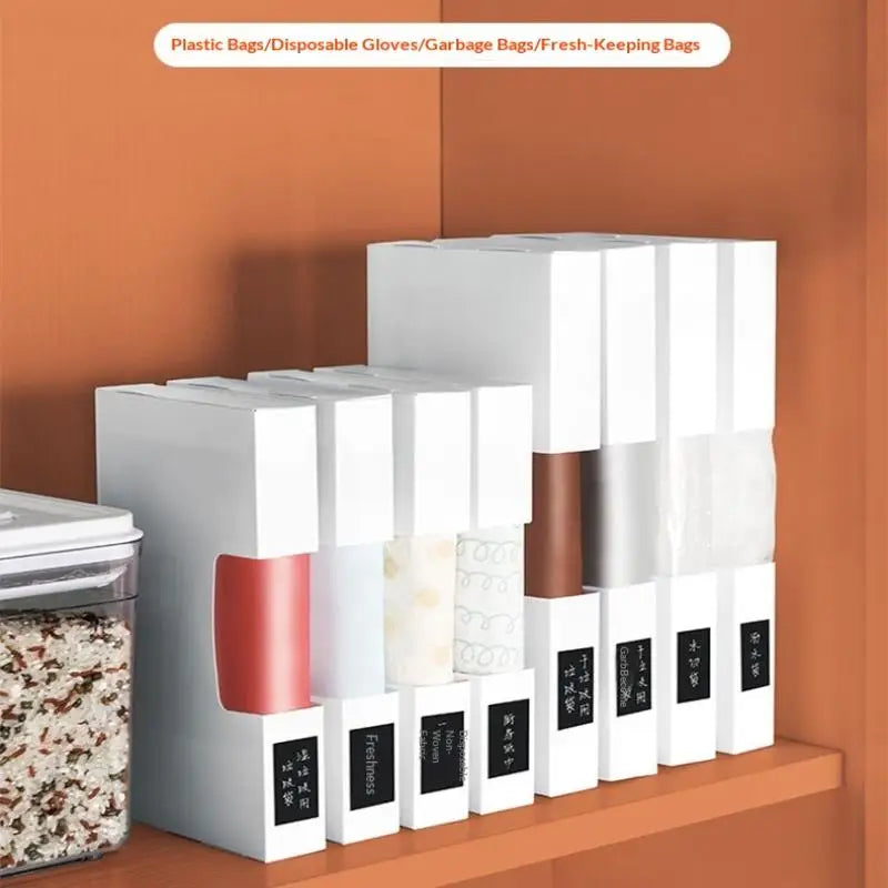 Easy Access Plastic Bag Dispenser Dual Size Storage Box for Kitchen Pantry Glove and Garbage Bag Organization Vue