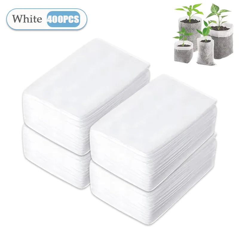 100-1000PCS Eco Friendly Seedling Bags Degradable Flat Mouth Planting Grow Bags for Vegetable Flower Tree Home Garden Nursery Vue White-400PCS Folded 20x22cm