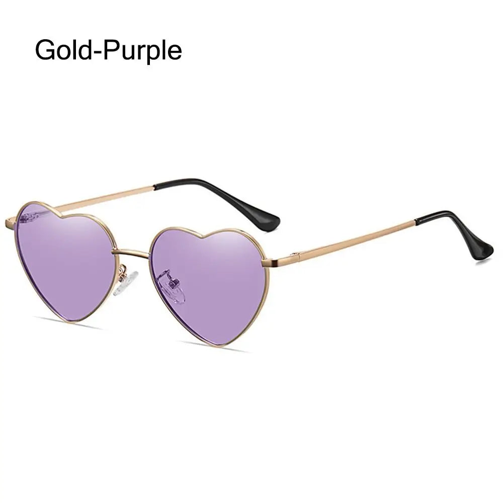 Women Fancy Accessories Metal Frame Heart Sun Glasses Shades 90s Glasses Heart-Shaped Sunglasses Vue Gold-Purple