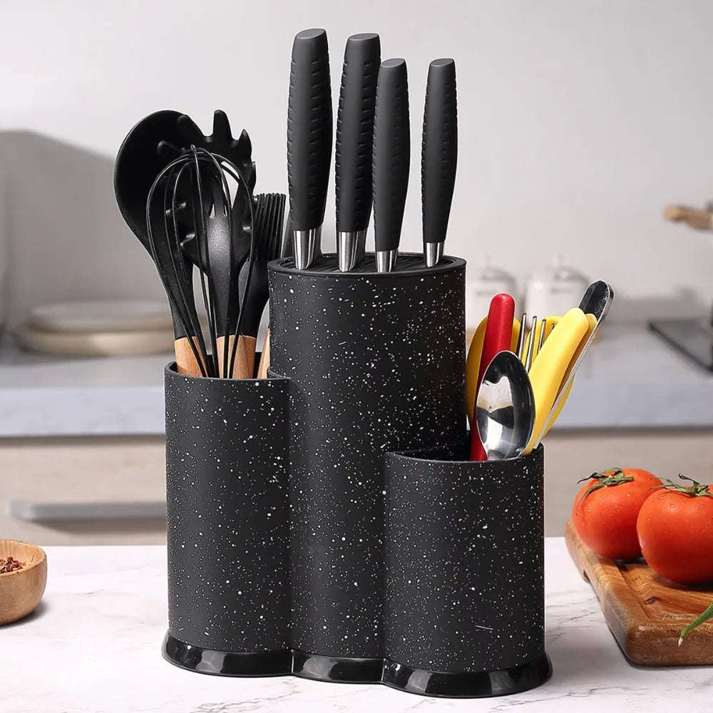 Modern Style 3 Tube Kitchen Cutter Holder Non-slip Base Detachable Kitchens Utensil Rack Plastic Large Capacity Cutter Shelf Vue