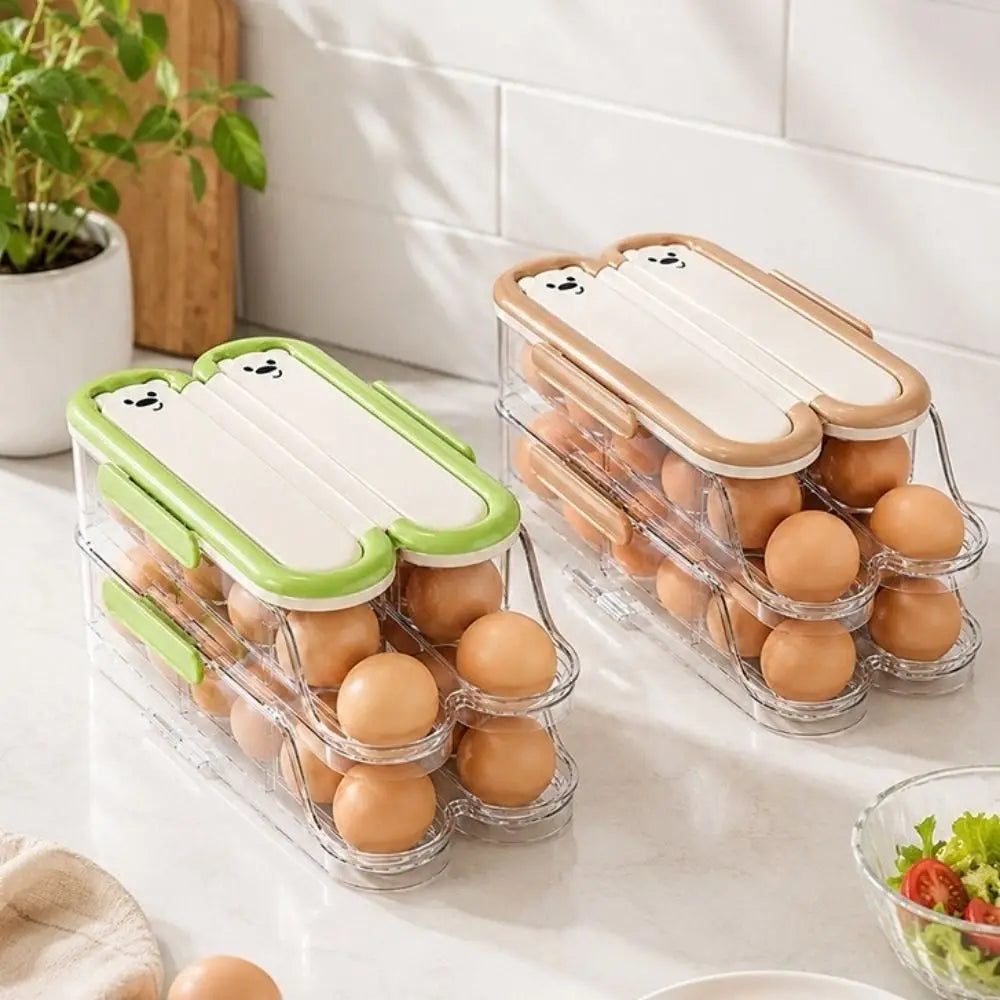 Food Grade Automatic Rolling Egg Container Transparent Large Capacity Large Egg Holder Stackable with Lid Refrigerator Egg Rack Vue