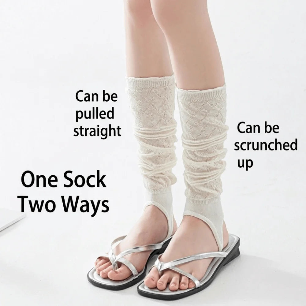 1 Pair Thin Knit Stirrup Slouch Socks Hollow Pattern Breathable Feel Vue