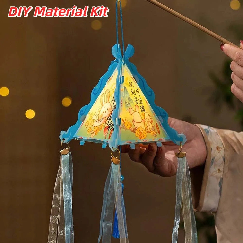 Triangular Triangle Lantern Interlocking Corner Tabs Scalloped Edges Pyramid Shape Lamp High-Transmittance Vue Blue 4inch