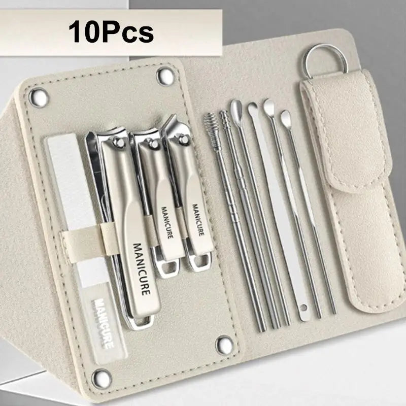 5 10Pcs Nail Clippers Set Manicure Tool Professional Kit with Rotating Leather Bag for Personal Care and Salon Use Vue 10pcs