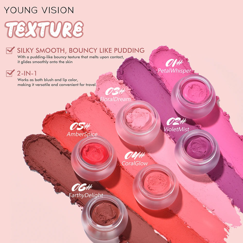 6 color optional Mousse texture powder blusher cream delicate, and has a lasting matte velvet rouge. gift A finger powder puff Vue
