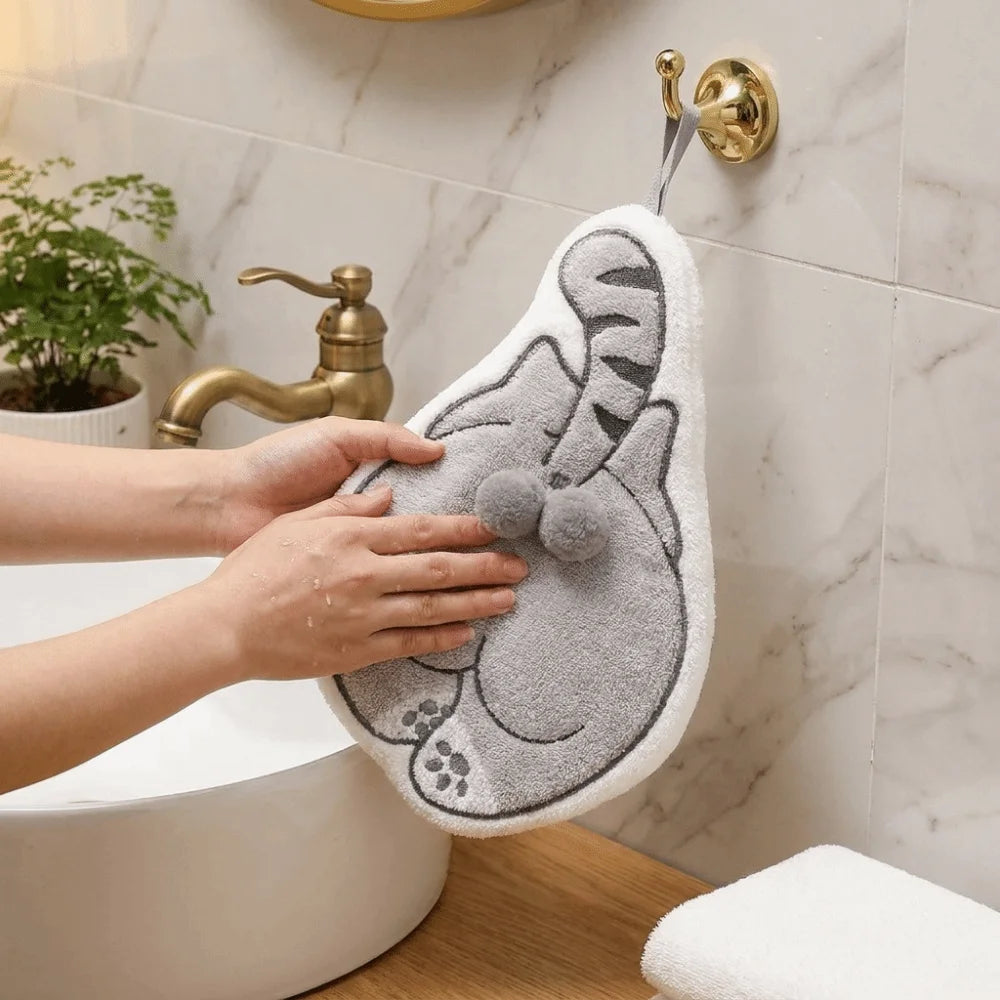 Funny Super Absorbent Cartoon Hand Towel Thickened Cat Pattern Wipe Cloth Coral Fleece Soft Absorbent Hand Cloth Bathroom Vue