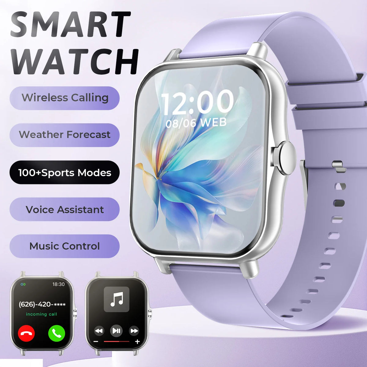 SIMSONLAB New Smart Watch Bluetooth Call Fitness Tracker Heart Rate Sleep Record Outdoor Sport Watch for Android/IOS Men Women Vue purple Fashion Sport Watch