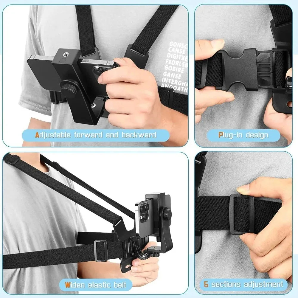 1 PC Adjustable Phone Clip Holder With Chest Strap Fixation Bracket for Sport Camera Mobile Phone Camera Black Holder Accessory Vue