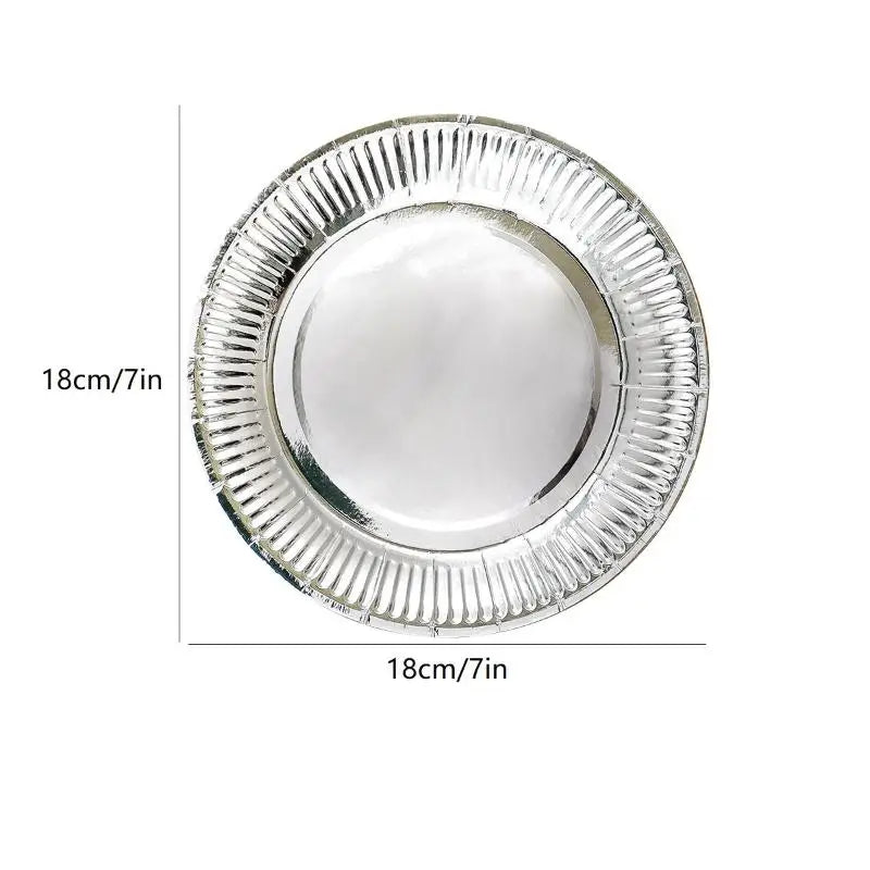 Disposable Metallic Foil Paper Plates Shiny Gold Silver Finish Sturdy Build For Weddings Birthday Festive Gatherings〔CC11〕 Vue 7inch Silver