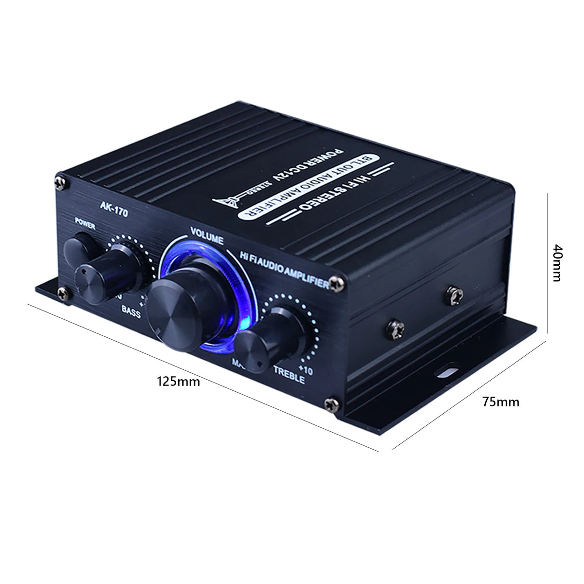 Aluminum Body Ak170 HiFi Stereo Power Amplifier 20W+20W Remote-Controlled Mini Amp Blue LED for Home/Car Audio Vue